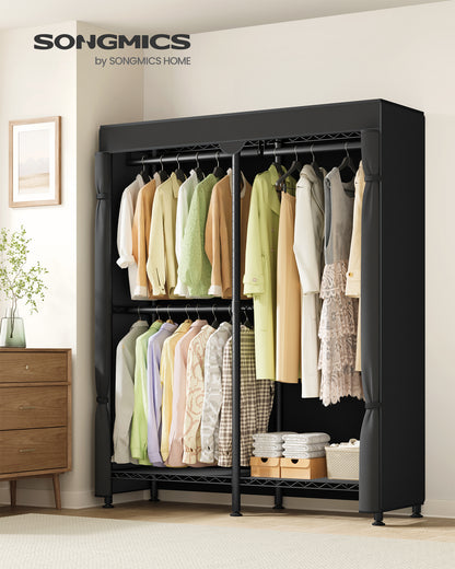SONGMICS Clothing Rack, Heavy-Duty Garment Rack with Adjustable Storage Shelves and Hanging Rails, Fabric Cover, Portable Closet, Cloud White