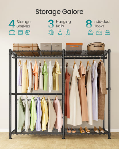 SONGMICS Clothing Rack, Heavy-Duty Garment Rack with Adjustable Storage Shelves and Hanging Rails, Hooks, Portable Wardrobe Closet, Cloud White