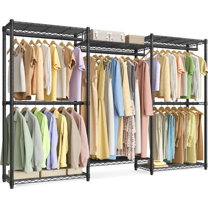 SONGMICS Garment Rack, Heavy-Duty Clothes Rack, Portable Closet Rack, 86.4-Inch Wide Clothing Rack with Adjustable Mesh Shelves, Ink Black