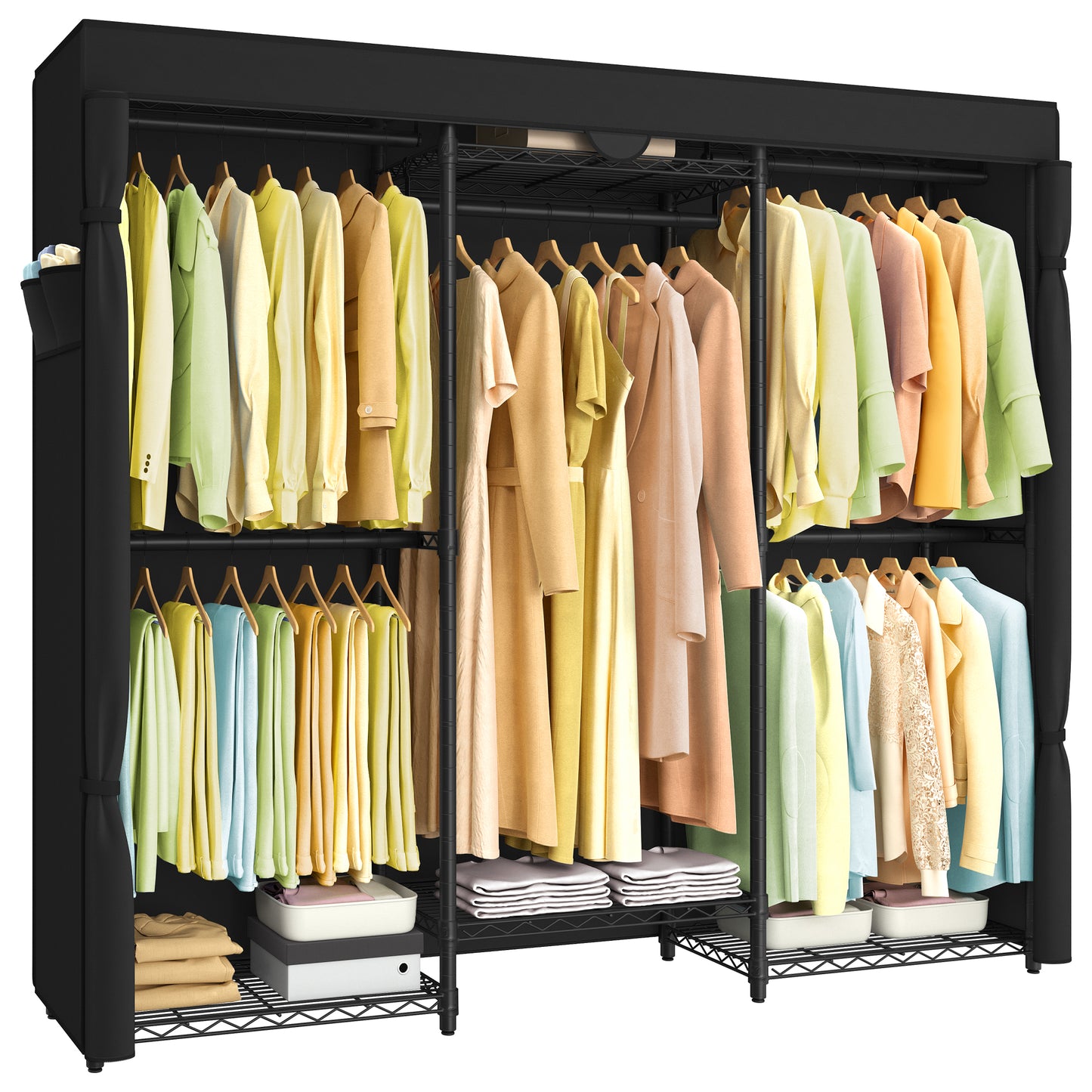 Heavy-Duty Garment Rack with 5 Hanging Rails and 6 Mesh Shelves, 514 lb Capacity Portable Closet, No-Tool Assembly, Ink Black