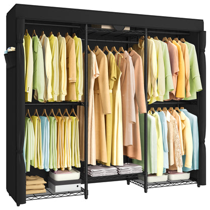 Heavy-Duty Garment Rack with 5 Hanging Rails and 6 Mesh Shelves, 514 lb Capacity Portable Closet, No-Tool Assembly, Ink Black