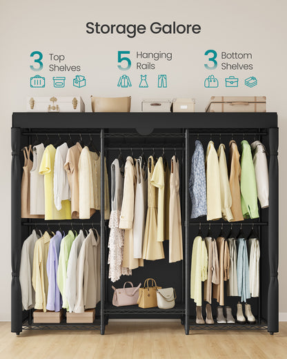 Heavy-Duty Garment Rack with 5 Hanging Rails and 6 Mesh Shelves, 514 lb Capacity Portable Closet, No-Tool Assembly, Ink Black