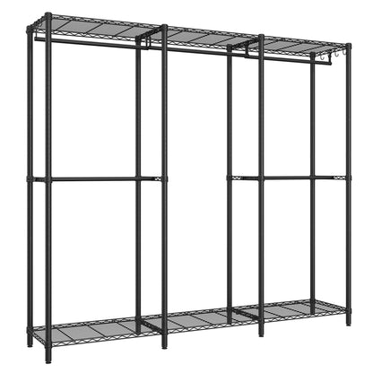 Ink Black Heavy - Duty Clothing Rack - Adjustable Storage Shelves, Hanging Rails, Hooks. Freestanding Portable Wardrobe Closet Rack