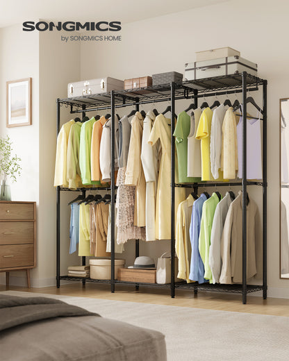 Ink Black Heavy - Duty Clothing Rack - Adjustable Storage Shelves, Hanging Rails, Hooks. Freestanding Portable Wardrobe Closet Rack