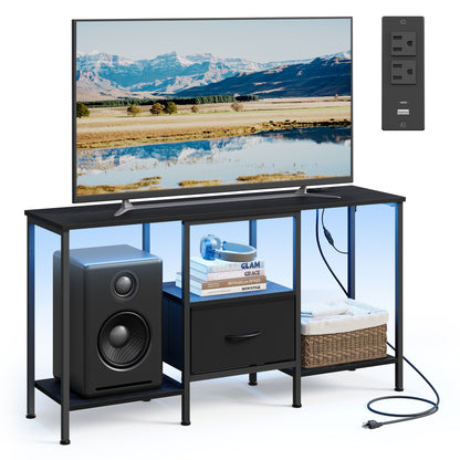 SONGMICS BELLAH Collection - TV Stand Up to 55 Inches, Media Console Table and Entertainment Center Unit, with Shelves and Drawer, Modern, Ink Black
