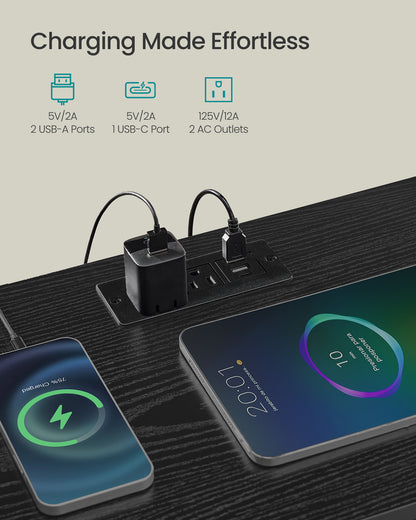 SONGMICS BELLAH Collection - Nightstand with Charging Station, App-Controlled Adjustable LED Lights, 2 Drawer, 1 Open Shelf, Ink Black and Ebony Black