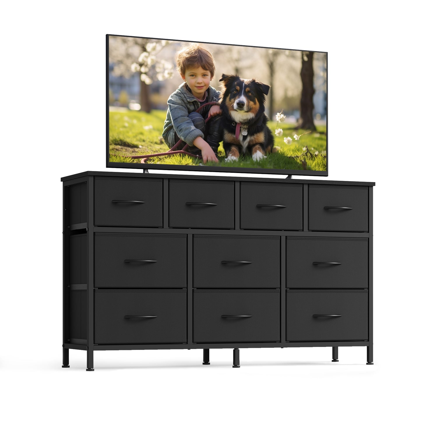 SONGMICS BELLAH Collection - Dresser for Bedroom, Chest of Drawers, TV Stand for TVs Up to 55 Inches, Living Room, Closet, 10 Drawers, Ink Black