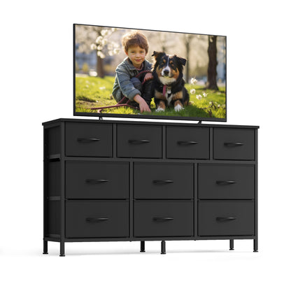 SONGMICS BELLAH Collection - Dresser for Bedroom, Chest of Drawers, TV Stand for TVs Up to 55 Inches, Living Room, Closet, 10 Drawers, Ink Black