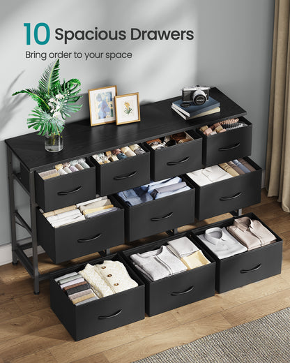 SONGMICS BELLAH Collection - Dresser for Bedroom, Chest of Drawers, TV Stand for TVs Up to 55 Inches, Living Room, Closet, 10 Drawers, Ink Black