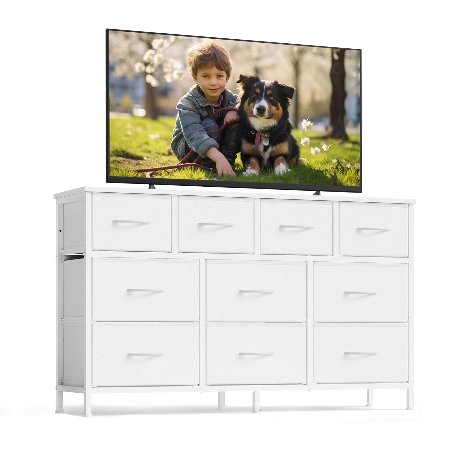 SONGMICS BELLAH Collection - Dresser for Bedroom, Chest of Drawers, TV Stand for TVs Up to 55 Inches, Living Room, Closet, 10 Drawers, Cloud White