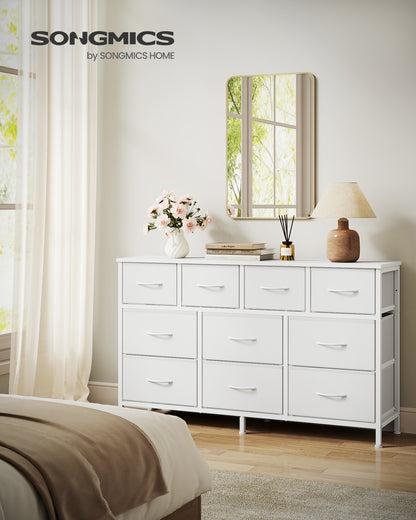 SONGMICS BELLAH Collection - Dresser for Bedroom, Chest of Drawers, TV Stand for TVs Up to 55 Inches, Living Room, Closet, 10 Drawers, Cloud White