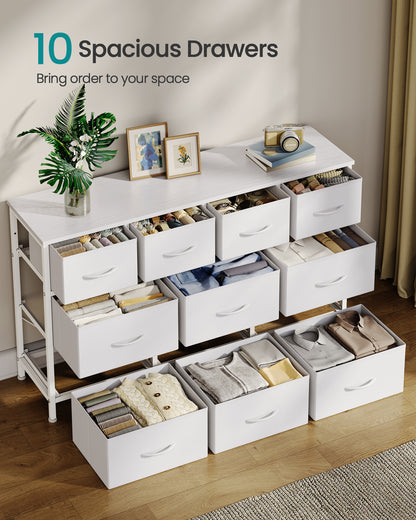 SONGMICS BELLAH Collection - Dresser for Bedroom, Chest of Drawers, TV Stand for TVs Up to 55 Inches, Living Room, Closet, 10 Drawers, Cloud White