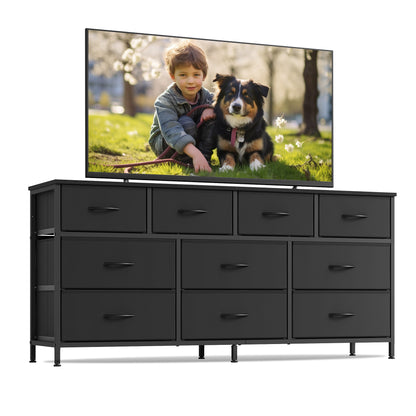 SONGMICS BELLAH Collection - Dresser for Bedroom, Chest of Drawers, TV Stand for TVs Up to 65 Inches, Living Room, Closet, 10 Drawers, Ink Black