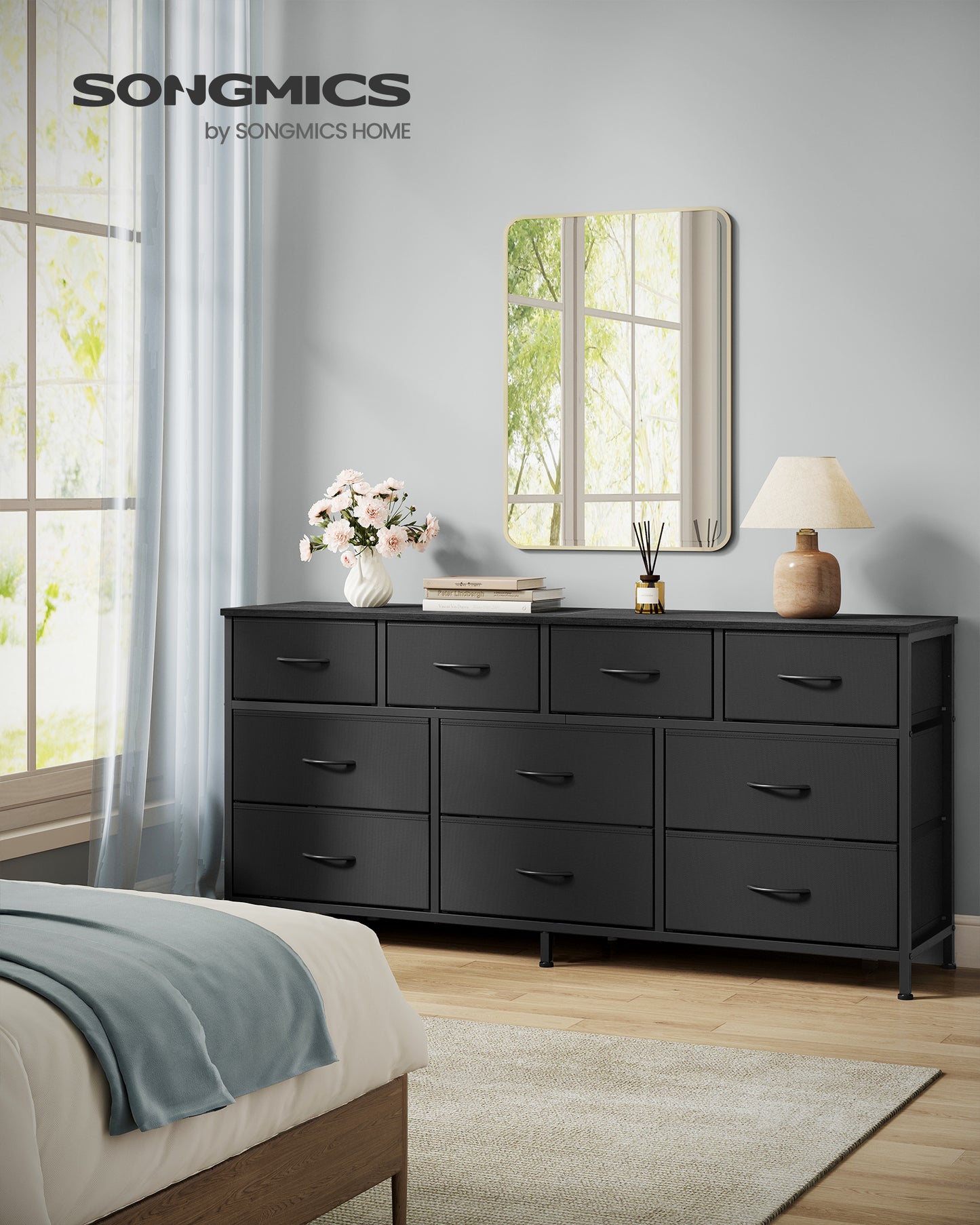 SONGMICS BELLAH Collection - Dresser for Bedroom, Chest of Drawers, TV Stand for TVs Up to 65 Inches, Living Room, Closet, 10 Drawers, Ink Black