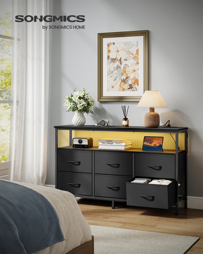 SONGMICS BELLAH Collection - Dresser for Bedroom, Chest of Drawers, TV Stand for TVs Up to 55 Inches, Closet, 6 Drawers and 1 Shelf, Ink Black