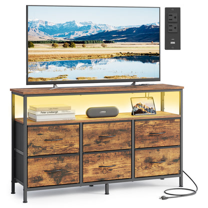 SONGMICS BELLAH Collection - Dresser for Bedroom, Chest of Drawers, TV Stand Up to 55 In, Closet, 6 Drawers and 1 Shelf, Rustic Brown and Ink Black