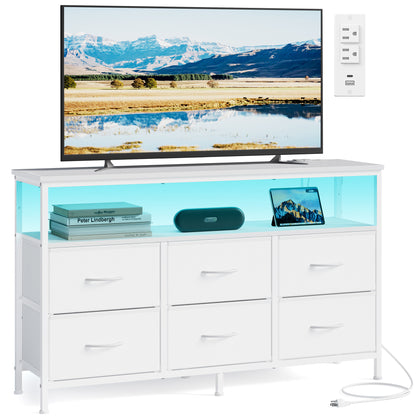 SONGMICS BELLAH Collection - Dresser for Bedroom, Chest of Drawers, TV Stand for TVs Up to 55 Inches, Closet, 6 Drawers and 1 Shelf, Cloud White