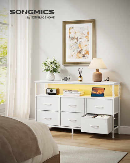 SONGMICS BELLAH Collection - Dresser for Bedroom, Chest of Drawers, TV Stand for TVs Up to 55 Inches, Closet, 6 Drawers and 1 Shelf, Cloud White