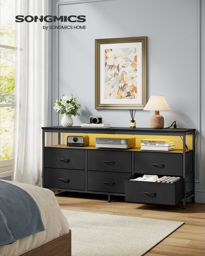 SONGMICS BELLAH Collection - Dresser for Bedroom, Chest of Drawers, TV Stand Up to 65 Inches, Closet, 6 Drawers and 1 Shelf, Modern, Ink Black