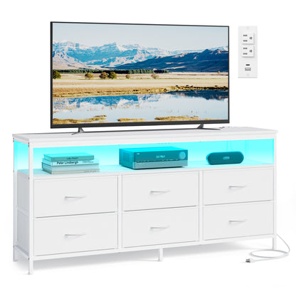 SONGMICS BELLAH Collection - Dresser for Bedroom, Chest of Drawers, TV Stand for TVs Up to 65 Inches, Closet, 6 Drawers and 1 Shelf, Cloud White