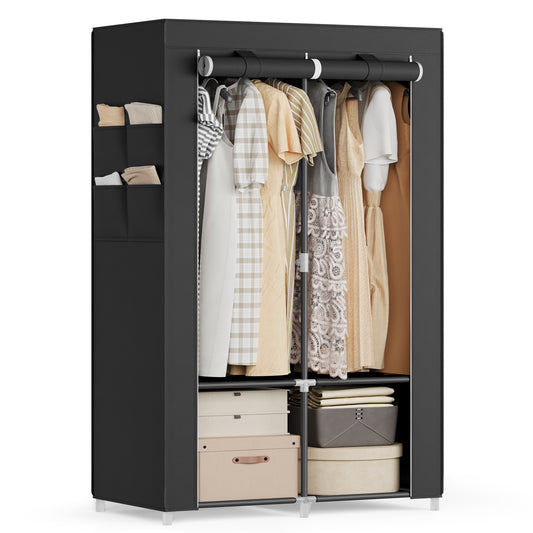 Closet Wardrobe, Portable Closet for Bedroom, Clothes Rail with Non-Woven Fabric Cover, Clothes Storage Organizer, 55.1 x 16.9 x 68.5 Inches, Black