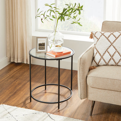 VASAGLE Round Side Tables, Set of 2, Glass End Tables Coffee Tables for Living Room Bedroom