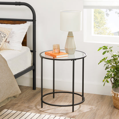 VASAGLE Round Side Tables, Set of 2, Glass End Tables Coffee Tables for Living Room Bedroom