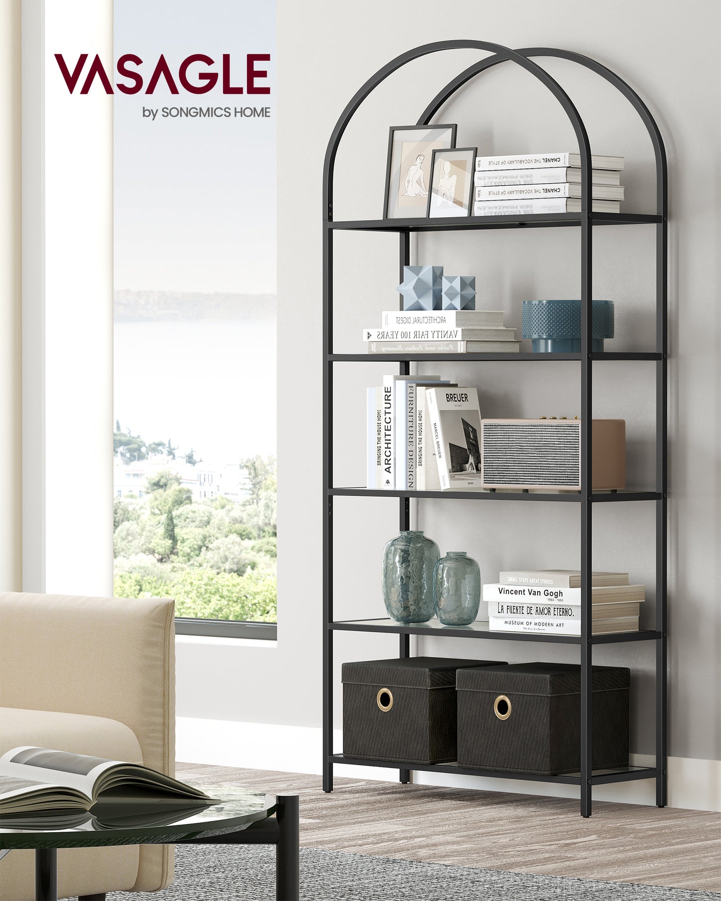 VASAGLE 5-Tier Bookshelf Display Storage Shelf Modern Bookcase with Metal Frame for Bedroom Living Room