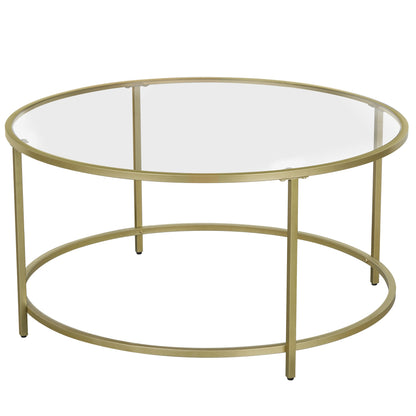 Round Coffee Table, 35.4 Inch Tempered Glass Top with Gold Steel Frame, 154 lb Capacity for Living Room, Gold