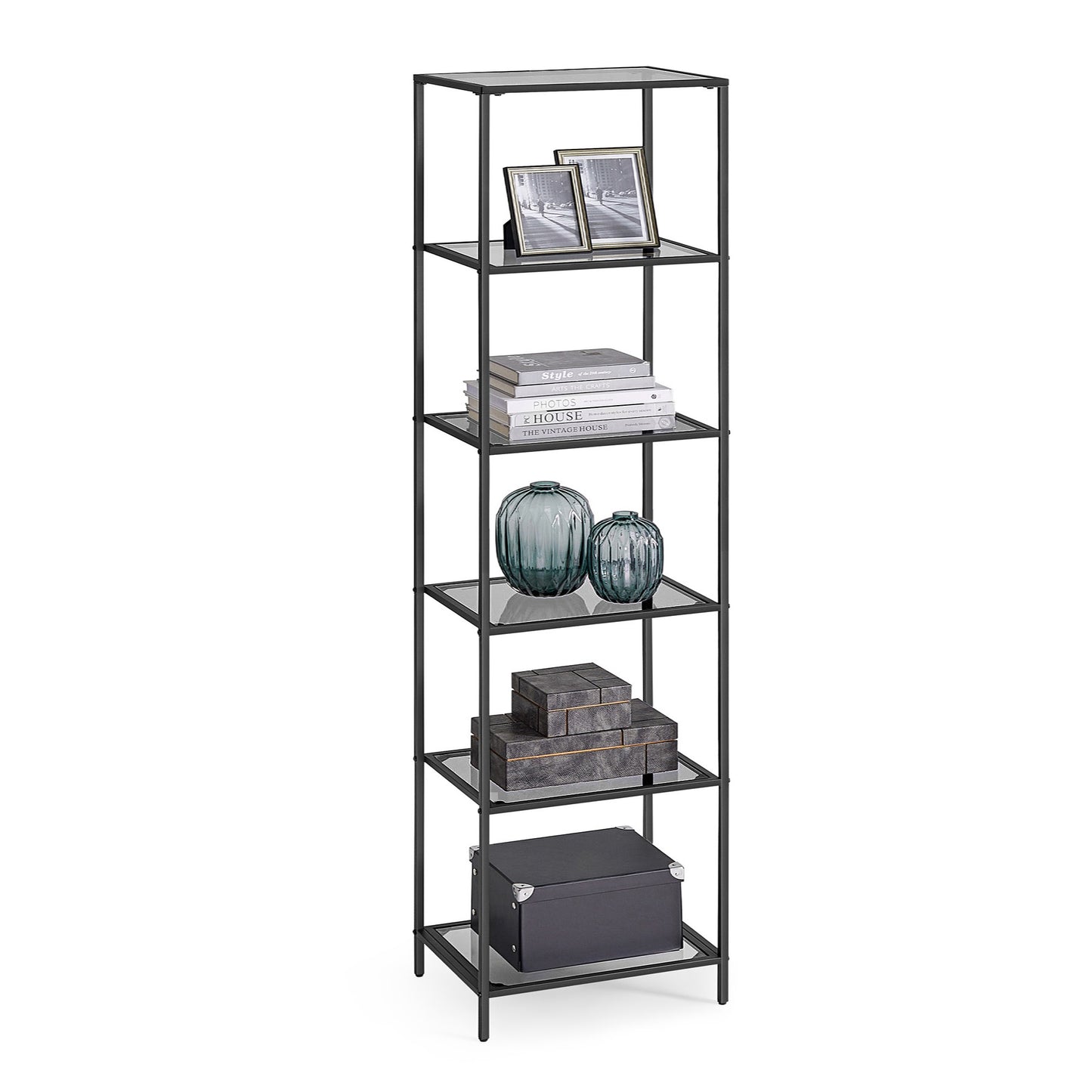 Gold Bookshelf, 6-Tier Bookcase Slim Storage Shelving for Home, Display Organizer Rack