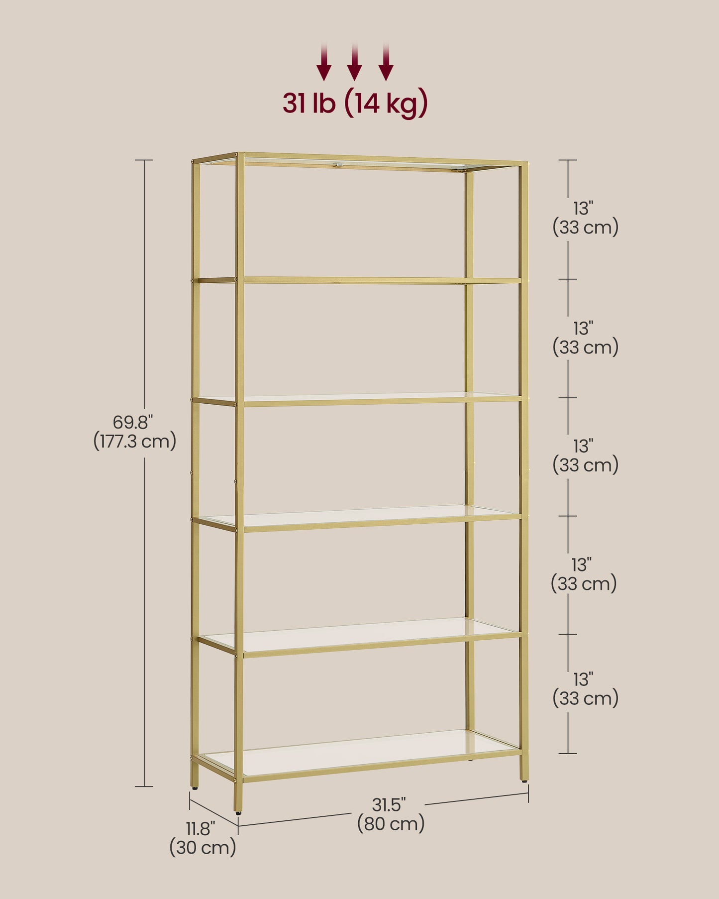 VASAGLE Bookcase, 6-Tier Bookshelf, Slim Shelving Unit Tempered Glass, Steel Frame Ink Black and Slate