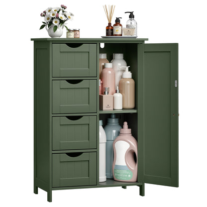 VASAGLE Storage Cabinet with Drawers, Freestanding Floor Cabinet with Door, 11.8 x 21.7 x 32.3 Inches, Adjustable Shelf, Sage Green