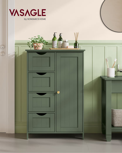 VASAGLE Storage Cabinet with Drawers, Freestanding Floor Cabinet with Door, 11.8 x 21.7 x 32.3 Inches, Adjustable Shelf, Sage Green