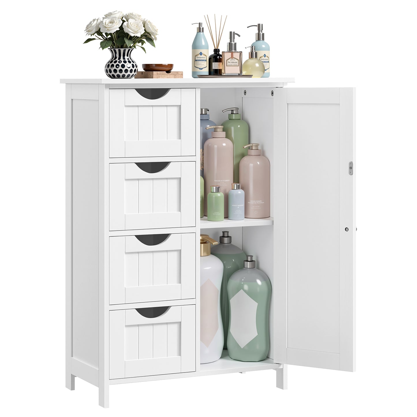 VASAGLE Storage Cabinet with Drawers, Freestanding Floor Cabinet with Door, 11.8 x 21.7 x 32.3 Inches, Adjustable Shelf, for Bathroom, Cloud White