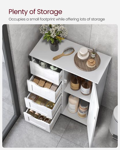 VASAGLE Storage Cabinet with Drawers, Freestanding Floor Cabinet with Door, 11.8 x 21.7 x 32.3 Inches, Adjustable Shelf, for Bathroom, Cloud White