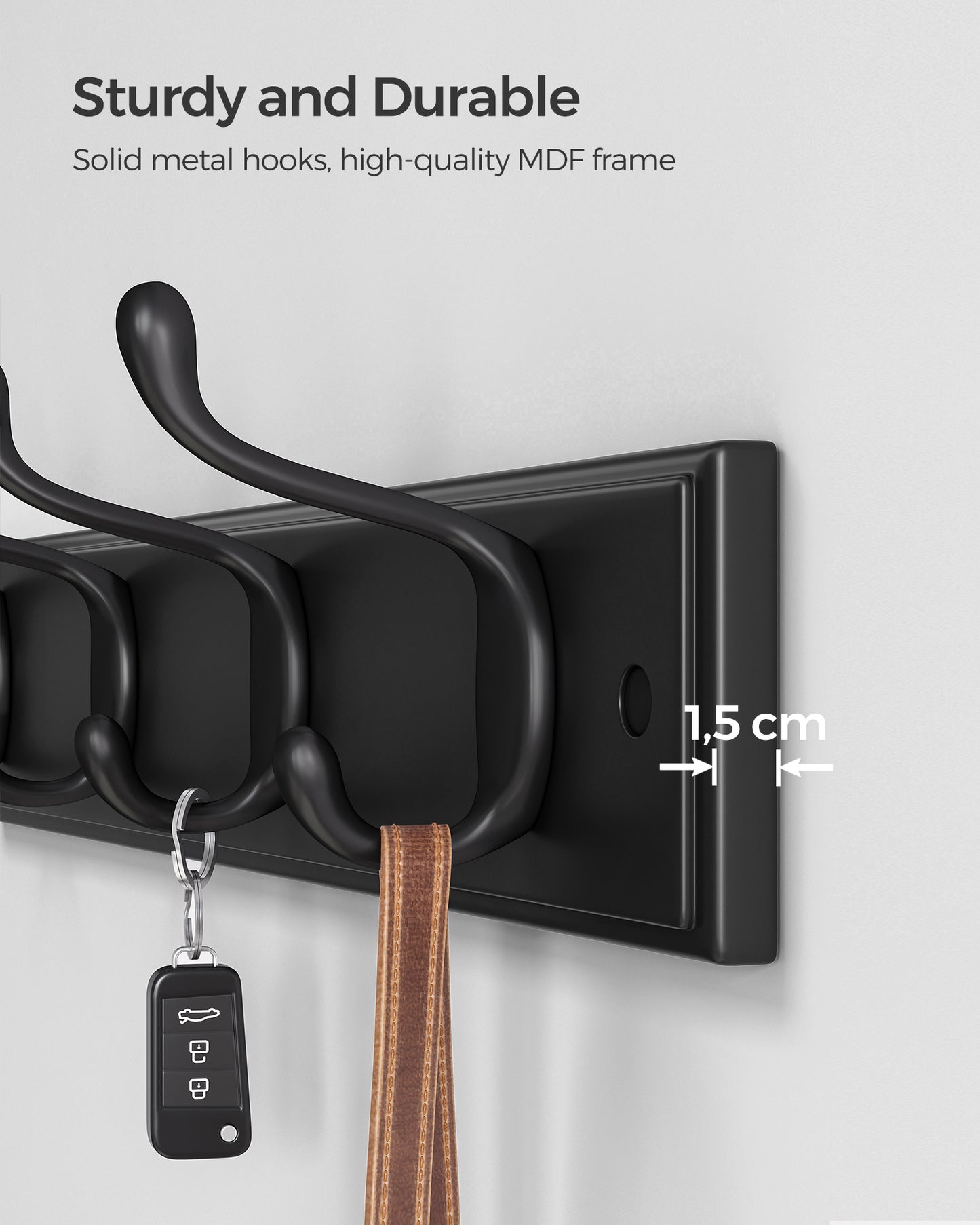 4-Prong Wall Hook Rack, Sturdy Metal Coat Hanger for Jackets, Bags & Keys, Space-Saving Organizer, Black