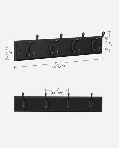 4-Prong Wall Hook Rack, Sturdy Metal Coat Hanger for Jackets, Bags & Keys, Space-Saving Organizer, Black