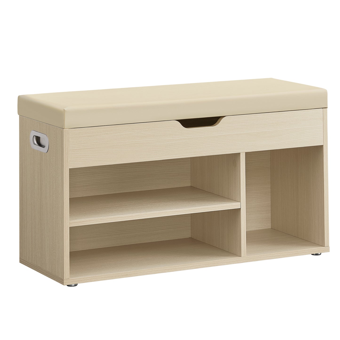 Storage Bench with Cushioned Seat - Versatile Shoe Bench with Hidden Storage, Shelves, Natural Beige, 330 lb Capacity