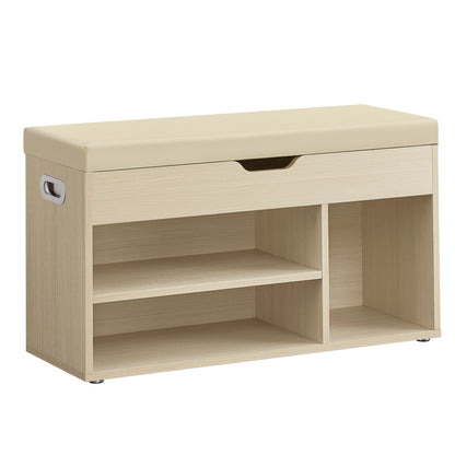 Storage Bench with Cushioned Seat - Versatile Shoe Bench with Hidden Storage, Shelves, Natural Beige, 330 lb Capacity