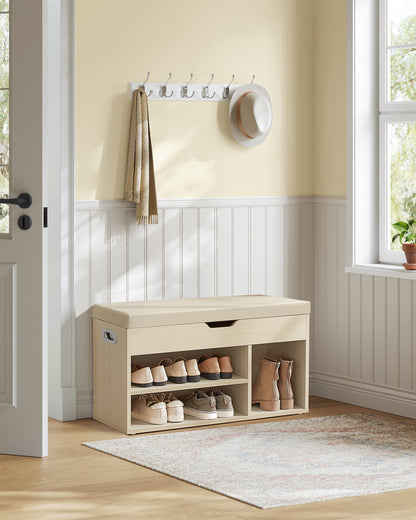Storage Bench with Cushioned Seat - Versatile Shoe Bench with Hidden Storage, Shelves, Natural Beige, 330 lb Capacity