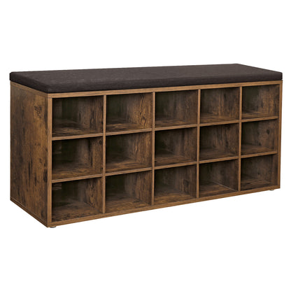 Shoe Rack Bench with Cushion 15 Compartments Storage Bench Shoe Bench for Entryway, 11.8 x 41.3 x 18.9 Inches