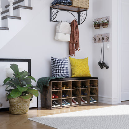 Shoe Rack Bench with Cushion 15 Compartments Storage Bench Shoe Bench for Entryway, 11.8 x 41.3 x 18.9 Inches