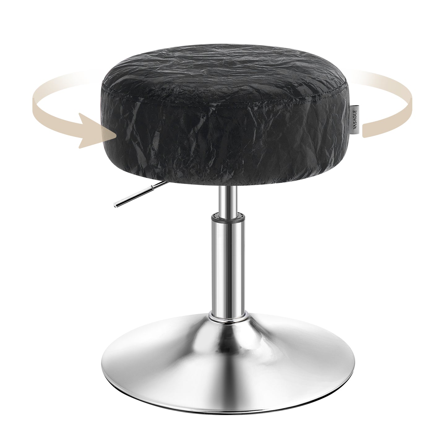 VASAGLE Adjustable Vanity Stool, Makeup Vanity Chair, 360° Swivel, PU Upholstery, Thick Cushion, for Bedroom, Kitchen, Dining Room, Modern, Ink Black