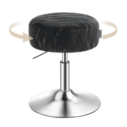 VASAGLE Adjustable Vanity Stool, Makeup Vanity Chair, 360° Swivel, PU Upholstery, Thick Cushion, for Bedroom, Kitchen, Dining Room, Modern, Ink Black