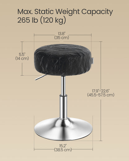 VASAGLE Adjustable Vanity Stool, Makeup Vanity Chair, 360° Swivel, PU Upholstery, Thick Cushion, for Bedroom, Kitchen, Dining Room, Modern, Ink Black