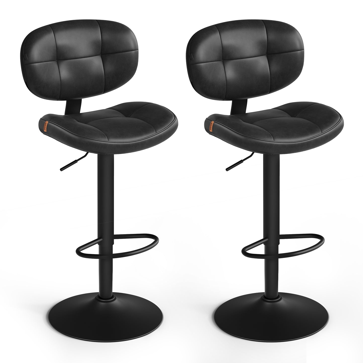 VASAGLE Bar Stools Set of 2, Height Adjustable Kitchen Barstools, Swivel Bar Chairs with Back and Footrest, Quilt PU Leather Surface, Ink Black