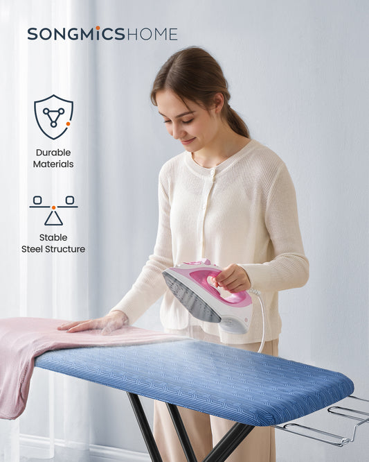Foldable Iron Board with 4 Layered Cover and Pad Height Adjustable up to 35 Inches Iron Rest, Hook Steel X-Legs Midnight Blue