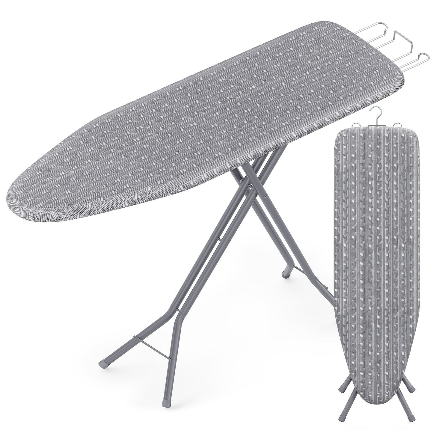 SONGMICS Full Size Ironing Board, Steel Frame with Cover and Sponge Pad, Foldable Standard Ironing Board with Iron Rest, 54 x 14 x 36.6 ", Gray