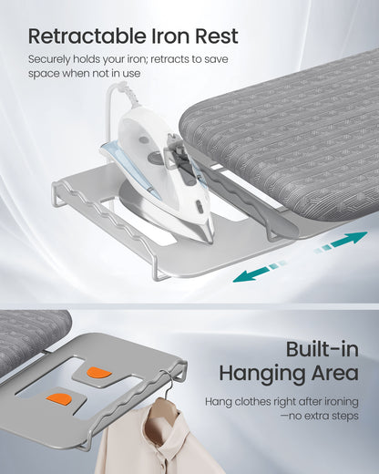SONGMICS Ironing Board, Retractable Iron Rest, Foldable Iron Board, 43 x 13 Inches, Height Adjustable, Padded with Cover, Hook, Dove Gray