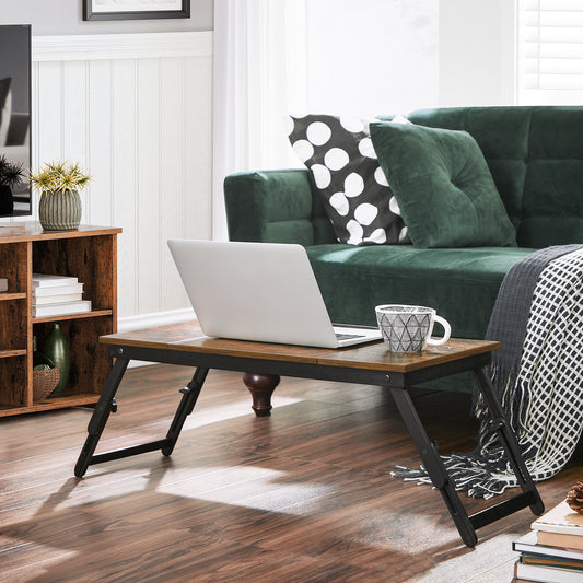 Laptop Desk, Bed Sofa Breakfast Tray, Adjustable Tilt Top, Right-Left Handed, Adjustable Folding Legs, Drawer, Rustic Dark Brown